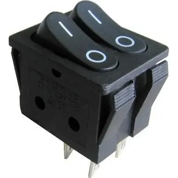 Přepínač kolébkový RS-2101-3C, 2xON-OFF 2x1pol.250V/15A černý