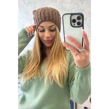 Čepice Fleecová dětská čepice s bambulí K-Fashion Mocca, UNI i519_22340-U