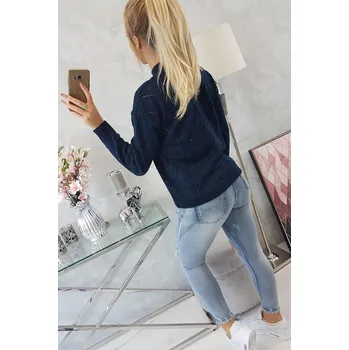 Dámský svetr Dámský kosočtvercový svetr s rolákem tmavě modrý K-Fashion, UNI i519_18766-U