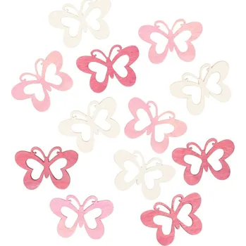 Anděl Přerov, s.ro. Motýl dřevěný 4 cm, 12 ks růžovo-bílý