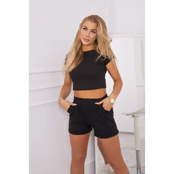 Bavlněná dámská souprava s šortkami K-Fashion černá, UNI i519_17456-U