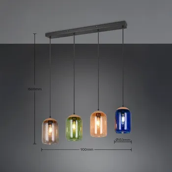 Trio Lighting Korkové závěsné svítidlo, vícebarevné, délka 90 cm, 4 světla sklo/korek vícebarevný, hnědý, černý 4 x 10 W LED - Doprava zdarma