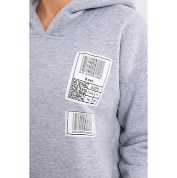 Dámská mikina Dámská šedá kapucová mikina s nášivkami K-Fashion, UNI i519_18467-U