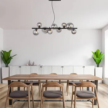 Globo Závěsné svítidlo Riha, délka 87 cm, černá/kouřová barva, 9 světel. černá matná, kouřově šedá průhledná 9 x 3,5 W LED - Doprava zdarma