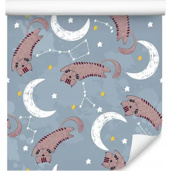 Fototapeta Tapeta pro děti KOČKY Měsíce Hvězdy Čárky