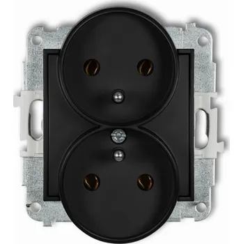 Elektrická zásuvka Karlik ICON Dvojitá zásuvka do rámečku s uzemněním, černá matná 12IGPR-2z