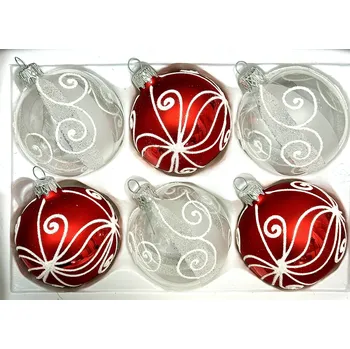 Vánoční ozdoba Irisa Skleněné vánoční koule 7 cm „Ledová symfonie“ – Červená a průhledná se třpytivými spirálami – sada 6 ks Velikost: 7 cm, Balení: 6ks, Barva: červená;čirá