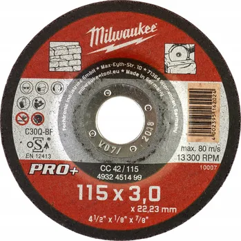 Řezný kotouč Kotouč na řezání kamene Milwaukee Pro+ 115 x 3 x 22,2 mm