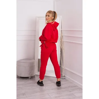 Dámská mikina Červený zateplený set rolák s kapucí K-Fashion, UNI i519_21741-U