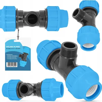 Vodovodní potrubí T-rozdělovač PN16 Šroubovací PE Spojka Trubky 40x1 1/4x40