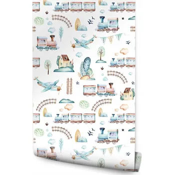 Fototapeta Dětská Tapeta Letadla Lokomotivy Stromy Pohádka