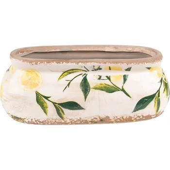 Obal na květináč Béžový keramický oválný obal na květináč s citróny Lemonio S – 18x7x7 cm