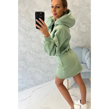 Dámské šaty K-Fashion Dámské Zateplené Šaty s Kapucí - Tmavě Mátové, UNI i519_23943-U