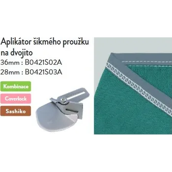 Příslušenství k šicímu stroji Aplikátor šikmého proužku na dvojitý lem, vstup 36 mm výstup 10mm