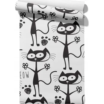 Tapeta Vliesová tapeta pro děti černobílá Kočky, role 50 cm x 6,1 m