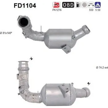 Filtr pevných částic Filtr sazových částic, výfukový systém AS FD1104