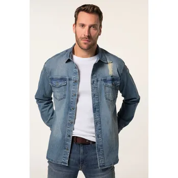 Pánská košile JP1880, Plus size Džínová košile JP1880, FLEXNAMIC®, kolekce Denim, dlouhé rukávy, Kent límeček, Modern střih pro plnoštíhlé nadměrná velikost, 838453902-1907, modrý, 8XL, Plus size oblečení, Oblečení pro vysoké muže, Nadměrné velikosti, Oblečení pro plno