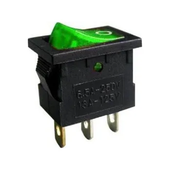 Vypínač kolébkový MIRS-101, OFF-ON 1pol.250V/3A, zelený, prosvětlený