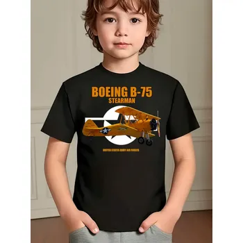 Chlapecké tričko STRIKER Dětské tričko Boeing B-75 Barva: Černá, Velikost: 10 let