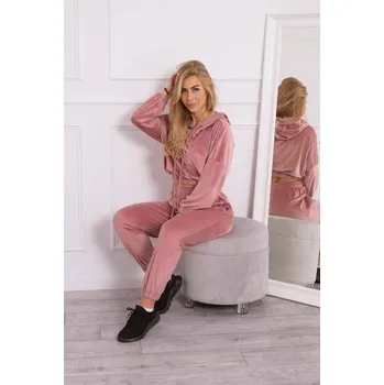 Velurová kapucová souprava pudrově růžová K-Fashion, UNI i519_21772-U