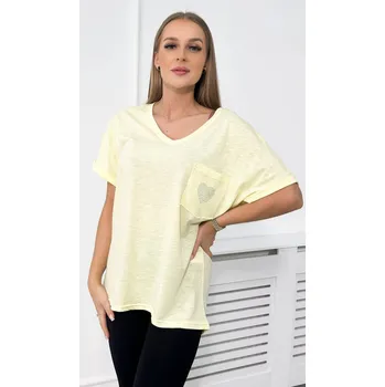 Dámská halenka K-Fashion Žlutá Bavlněná Halenka s Kapsou a V-Výstřihem, UNI i519_24747-U