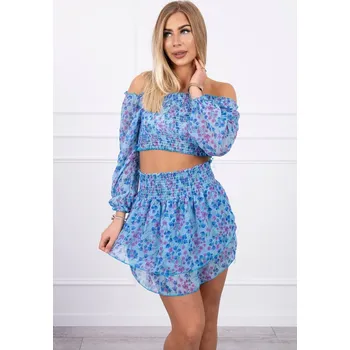 Modrá květinová souprava halenka a sukně K-Fashion, UNI i519_20249-U