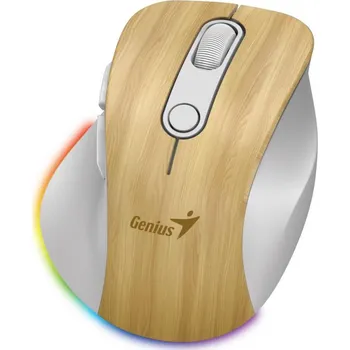 Myš Genius Ergo 9000S Pro Pine Wood duální Bluetooth+2 4GHz 2400dpi bezdrátová 6 tlačítek dobíjecí RGB barva borovice