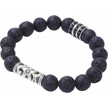 Náramek Lávový kámen a kov náramek s tibetským vzorem cca 16 až 21 cm