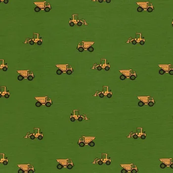 Bavlněný úplet v zelené barvě s potiskem nákladních aut 21864/027