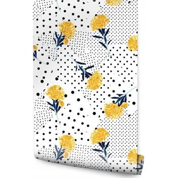 Fototapeta Tapeta květiny listy tečky moderní příroda do obýváku