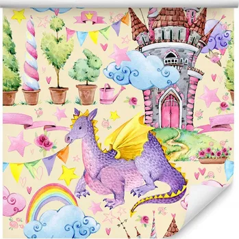 Tapeta Tapeta pro děti, draci, mraky, duha, hvězdy