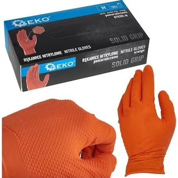 Pracovní rukavice Nitrilové rukavice Solid Grip, pevné, odolné chemikáliím, 50 ks, oranžové, velikost M - GEKO