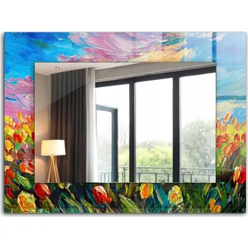 Zrcadlo Nástěnné zrcadlo se skleněným rámem s potiskem motivu 80x60 Pole tulipánů