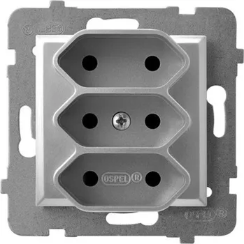 Elektrická zásuvka OSPEL TROJITÁ ZÁSUVKA 3P EURO 2.5A 250V STŘÍBRNÁ ARIA GP-3U/m/18