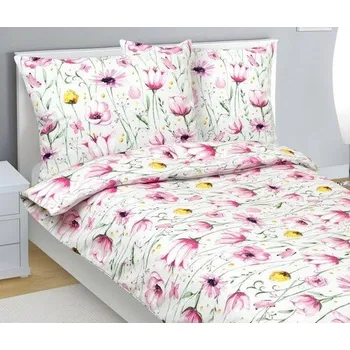 Povlečení Bellatex Bavlněné povlečení Louka růžová, zelená, 140 x 200 cm, 70 x 90 cm, mix barev