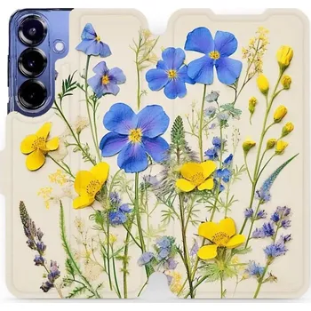 Pouzdro na mobilní telefon Flipové pouzdro Mobiwear - Samsung Galaxy S25 Plus - VP41S Modré a žluté kvítky (Knížkové flip pouzdro, obal, kryt na mobil Samsung Galaxy S25 Plus - VP41S Modré a žluté kvítky, materiál Umělá kůže + TPU - ochrana 360°, stojánek, silikonová vanička,)