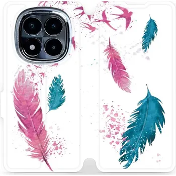 Pouzdro na mobilní telefon Flipové pouzdro Mobiwear - Xiaomi Redmi Note 14 Pro 4G - MR08S Pírka (Knížkové flip pouzdro, obal, kryt na mobil Xiaomi Redmi Note 14 Pro 4G - MR08S Pírka, materiál Umělá kůže + TPU - ochrana 360°, stojánek, silikonová vanička, magnetické zavírání)