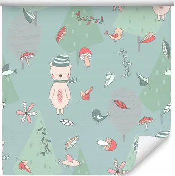 Fototapeta Tapeta pro děti – Medvídci, zvířátka, květiny a ptáčci