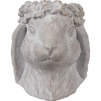 Květináč Šedý antik cementový květináč hlava králík L - 21*20*22 cm