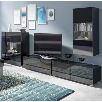 Obývací stěna Obývací stěna CALABRINI c | 300 cm | 4 díly G | černá lesk