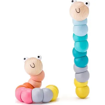 Dřevěná hračka Woody DŘEVO Motorický červík baby kloubový pro miminko 2 barvy
