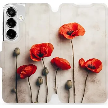 Pouzdro na mobilní telefon Flipové pouzdro Mobiwear - Samsung Galaxy S25 - VP42S Vlčí máky (Knížkové flip pouzdro, obal, kryt na mobil Samsung Galaxy S25 - VP42S Vlčí máky, materiál Umělá kůže + TPU - ochrana 360°, stojánek, silikonová vanička, magnetické zavírání)