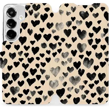 Pouzdro na mobilní telefon Flipové pouzdro Mobiwear - Samsung Galaxy S25 - VA51S Černá srdíčka (Knížkové flip pouzdro, obal, kryt na mobil Samsung Galaxy S25 - VA51S Černá srdíčka, materiál Umělá kůže + TPU - ochrana 360°, stojánek, silikonová vanička, magnetické zavírání)