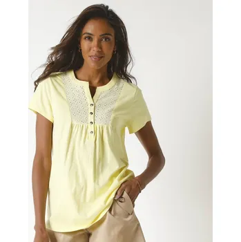 Dámské tričko Tričko s krátkými rukávy a výstřihem na knoflíčky lemovaným madeirou žlutá 38/40