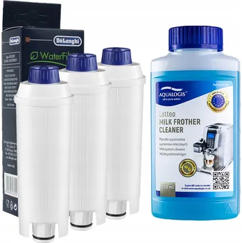 Filtr do kávovaru Sada pro Delonghi, Filtr DLSC002 3 ks, Čisticí prostředek Aqualogis Latteo 250ml