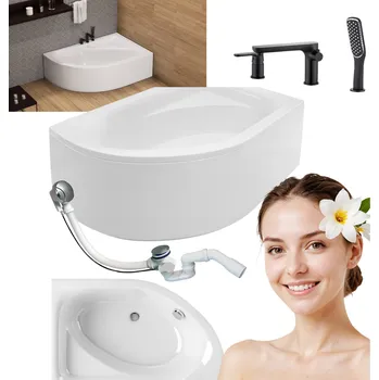 Vana ROHOVÁ VANA S OBKLADEM, SIFONEM, PRAVÁ, 3-OTVOROVÁ BATERIE ČERNÁ 170X110