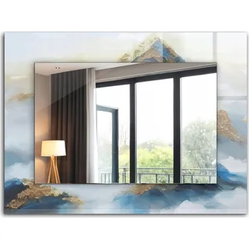 Zrcadlo Nástěnné zrcadlo se skleněným rámem s potiskem motivu 80x60 cm Hory v mlze