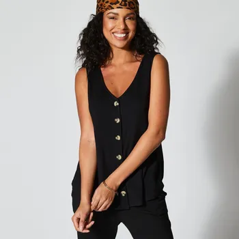 Dámské tričko Jednobarevný top na knoflíky černá 42/44