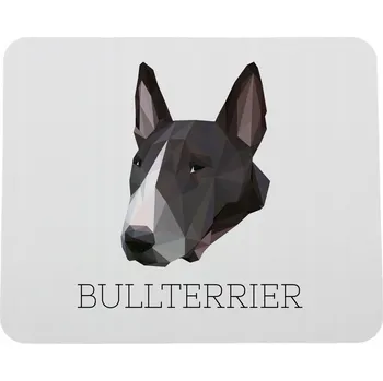 Obraz Bulteriér, Bull Terrier - geometrická podložka s fotografií a nápisem pod myš