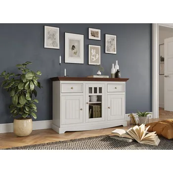 Komoda Komoda 3-dvéřová s vitrínou LUNO bílá/ořech